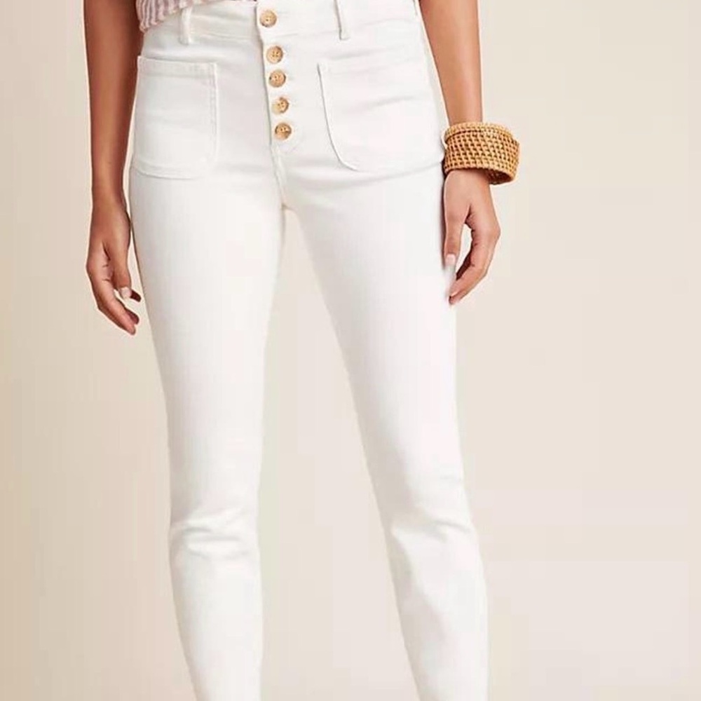 Pilcro High-Rise Button-Fly White Jeans